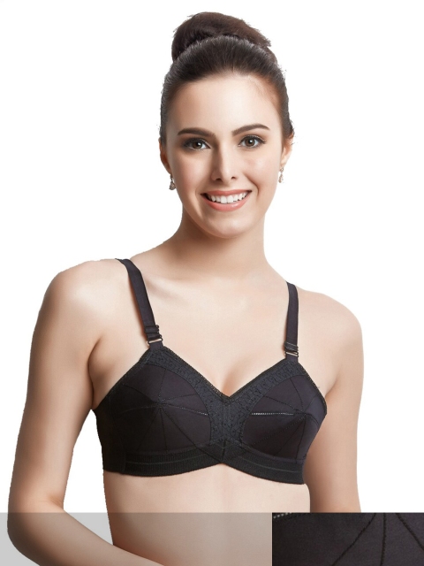

Libertina Women Pack Of 2 Black Solid Cotton Non Padded Bra