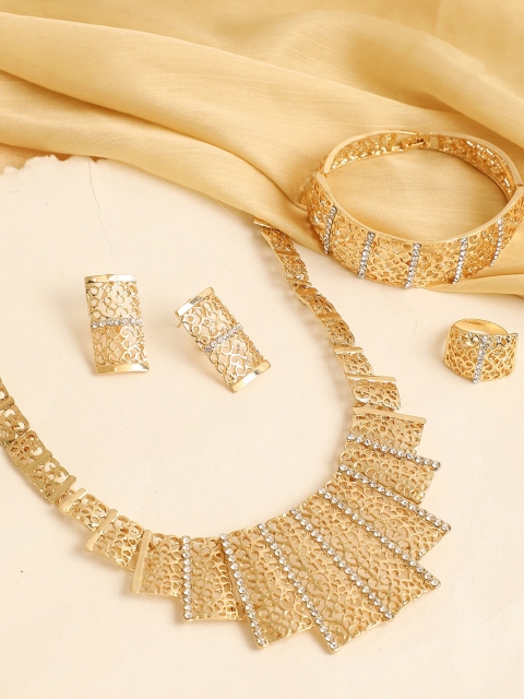 

SOHI White Gold-Plated Stone-Studded Jewellery Set
