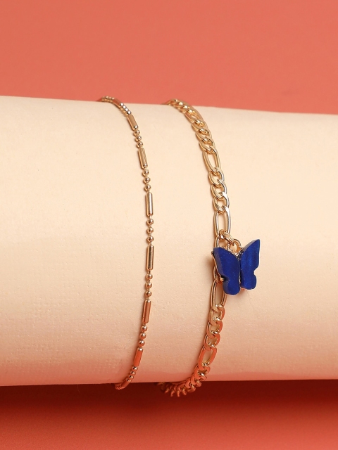 

SOHI Set Of 2 Blue Gold-Plated Anklet Come Bracelet With A Pendent