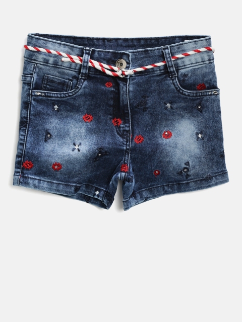 

Tiny Girl Blue Embroidered Washed Denim Shorts