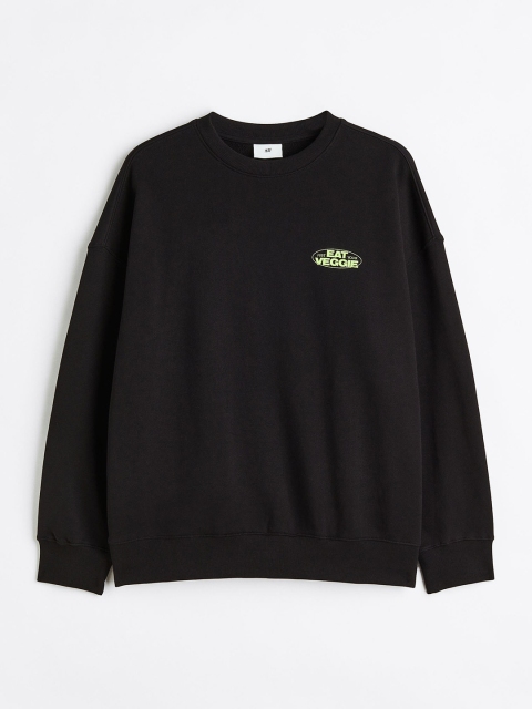 

H&M Men Oversized Fit Cotton Sweatshirt, Black