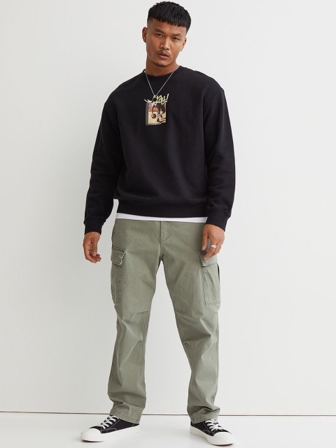 

H&M Men Regular Fit Twill Cargo Trousers, Green