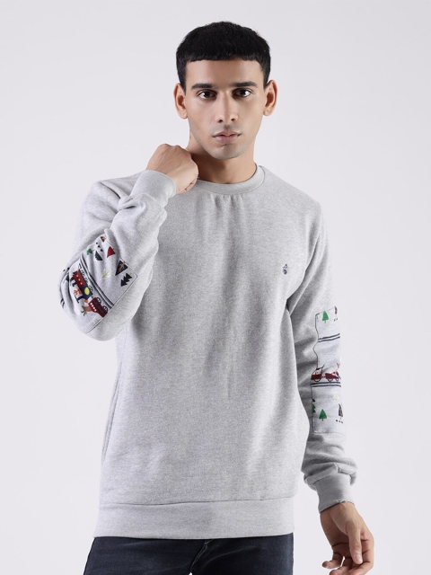 

MR BUTTON Men Grey Graphic Printed Cotton Sweatshirt