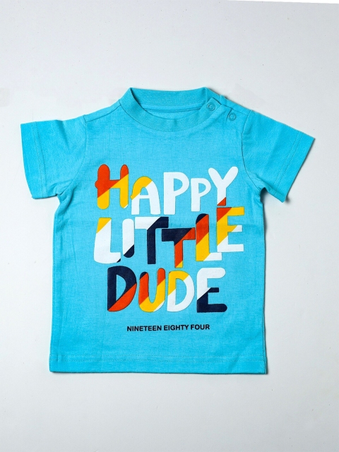 

Nuberry Boys Blue Typography Printed Cotton T-shirt