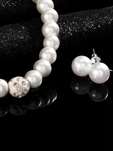 

ANNA CREATIONS Women Pearl Studded Jewellery Set, White