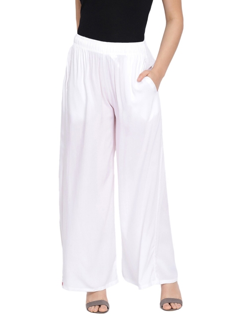 

LYRA Women White Flared Cotton Knitted Ethnic Palazzos