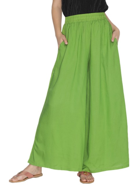 

LYRA Women Green Flared Knitted Cotton Palazzos
