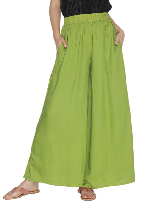 

LYRA Women Green Flared Knitted Cotton Palazzos