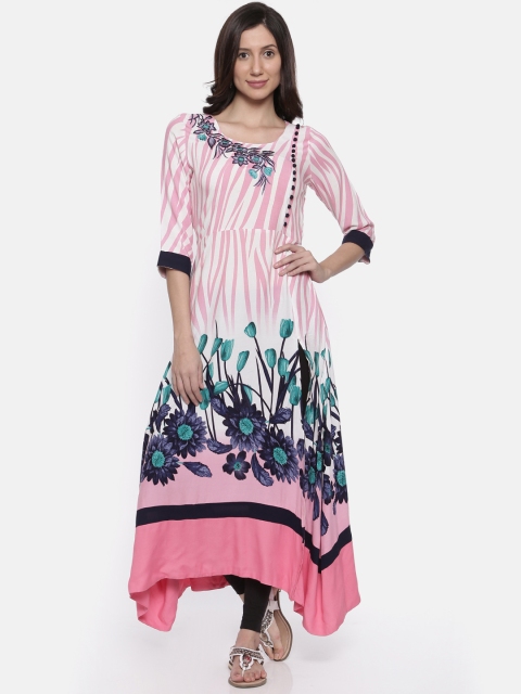 

Shree Women Pink & White Printed A-Line Kurta
