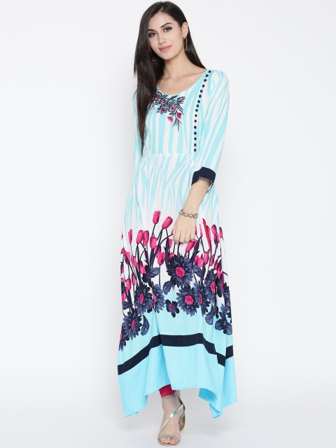 

Shree Women Blue & White Floral Print A-Line Kurta