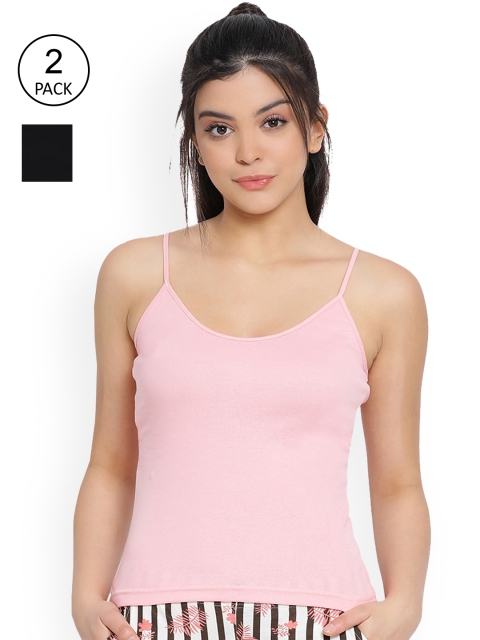 

LYRA Women Pack Of 2 Pink & Black Solid Cotton Camisoles