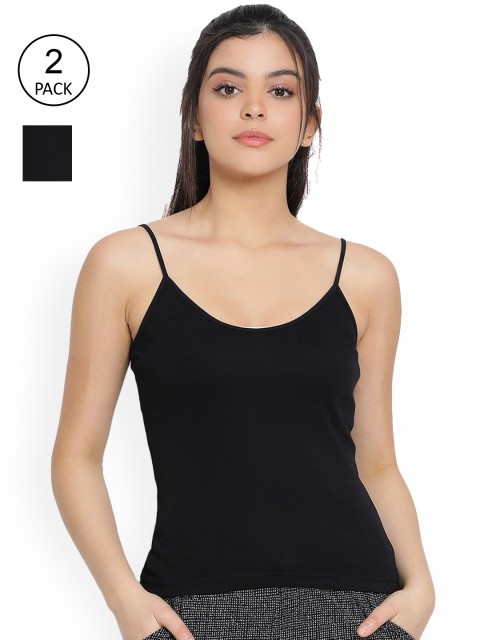 

LYRA Women Pack Of 2 Black Solid Cotton Camisoles