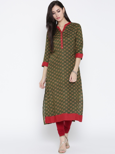 

Shree Women Olive Green & Maroon Printed Straight Kurta