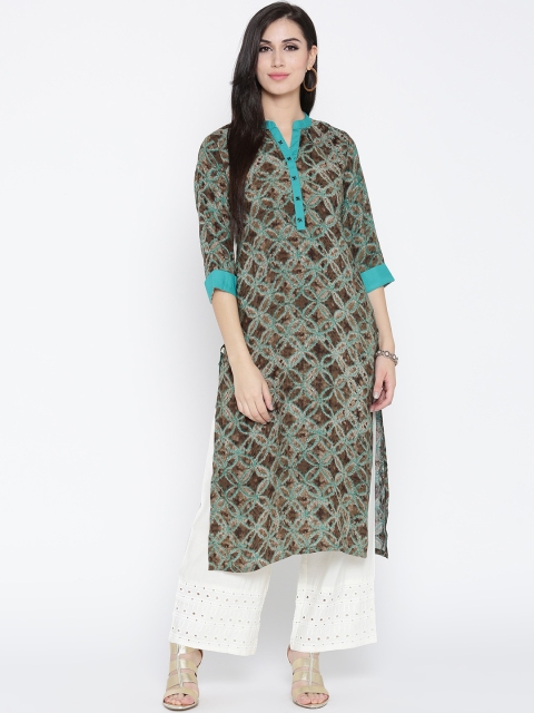 

Shree Women Brown & Turquoise Blue Printed Straight Kurta