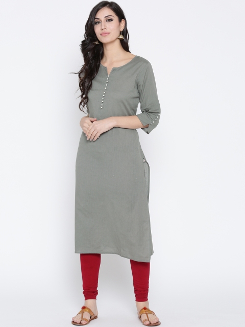 

Shree Women Grey Solid Straight Kurta