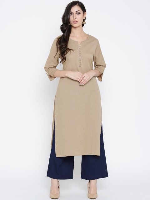 

Shree Women Beige Solid Straight Kurta