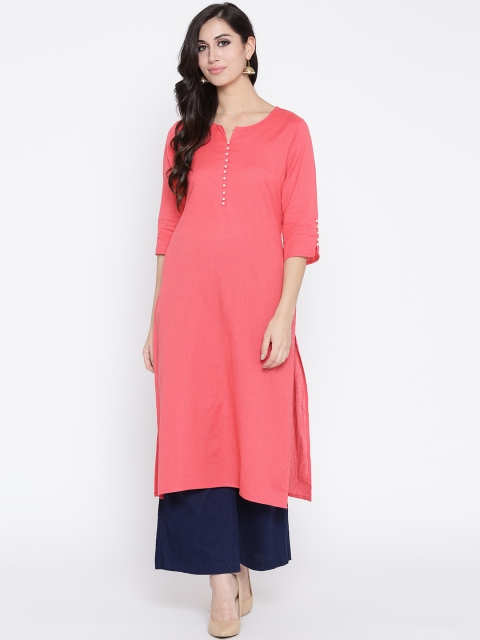 

Shree Women Coral Pink Solid Straight Kurta