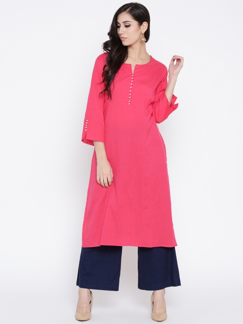

Shree Women Coral Pink Solid Straight Kurta