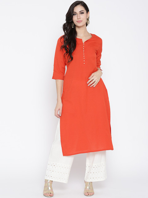 

Shree Women Orange Solid Straight Kurta