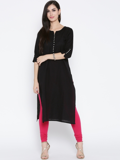 

Shree Women Black Solid Straight Kurta