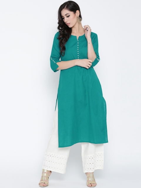 

Shree Women Teal Green Solid Straight Kurta