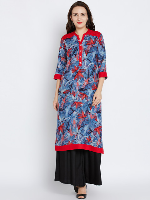 

Shree Women Blue & Red Printed Straight Kurta