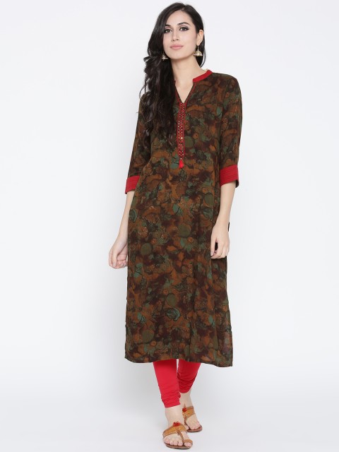 

Shree Women Brown & Green Printed Straight Kurta