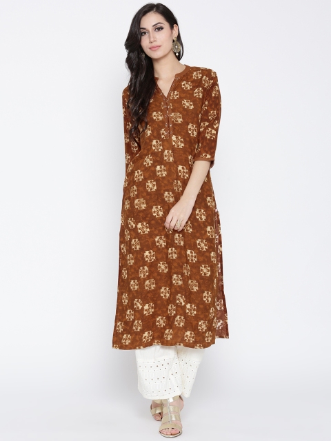 

Shree Women Brown Printed Straight Kurta