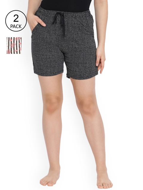 

Women Pack of 2 White & Black Striped Cotton Shorts