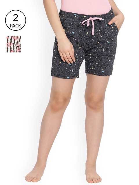 

LYRA Women Pack of 2 White & Black Checked Cotton Shorts