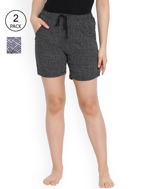 

LYRA Women Pack of 2 Black & Blue Checked Cotton Shorts