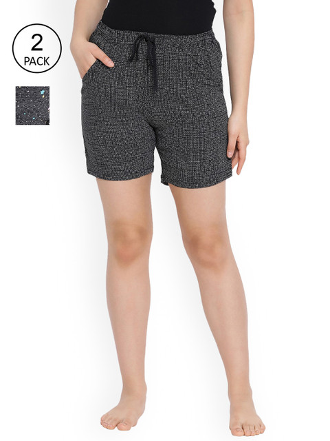 

LYRA Women Pack of 2 Black Checked Cotton Shorts