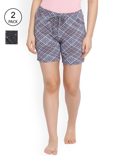 

LYRA Women Pack of 2 Grey & Navy Blue Checked Cotton Shorts