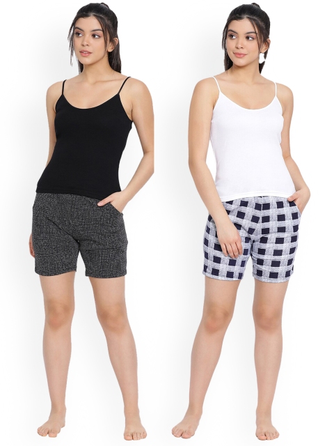 

LYRA Women Pack of 2 Grey & Navy Blue Cotton Shorts