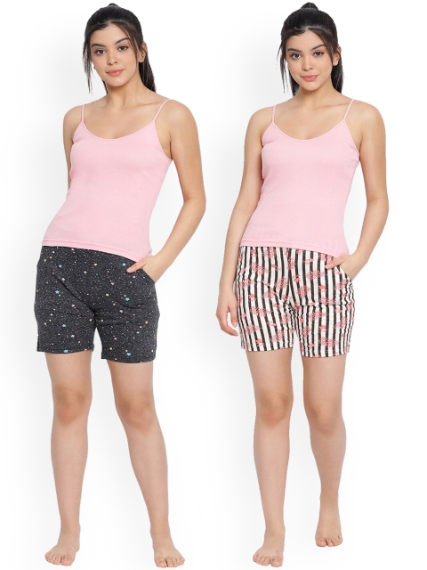

LYRA Women Pack of 2 Black & White Cotton Shorts