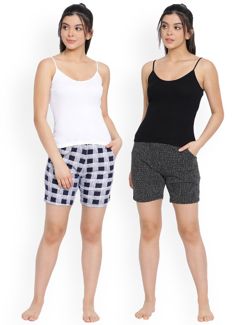 

LYRA Women Pack of 2 Grey & Navy Blue Cotton Shorts