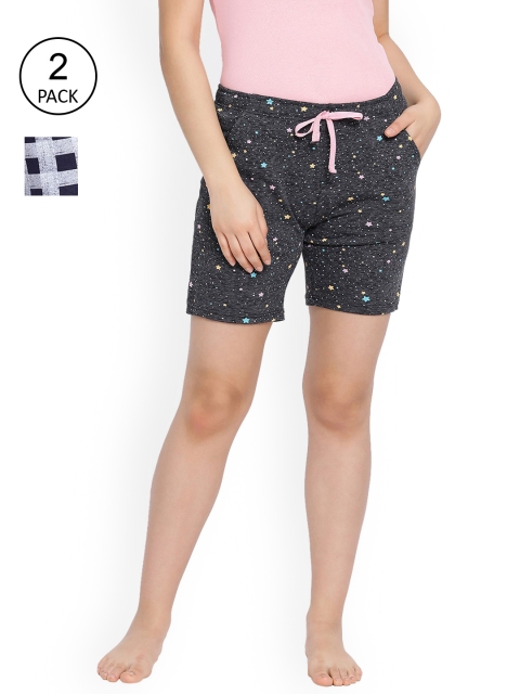 

LYRA Women Pack of 2 Grey & Navy Blue Cotton Shorts