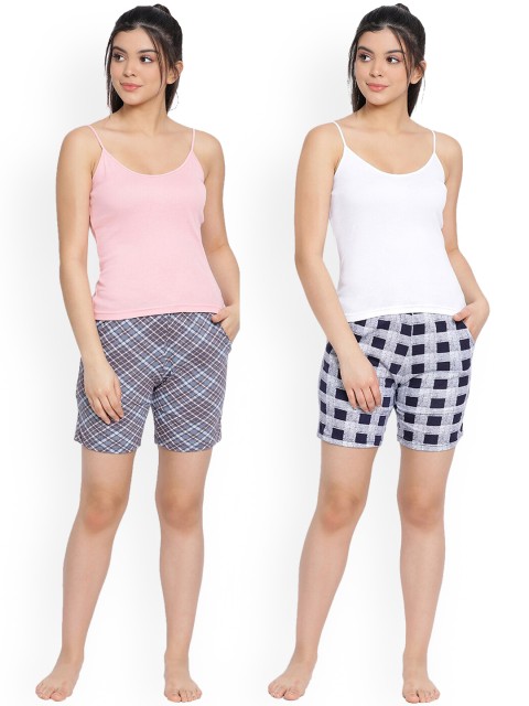 

LYRA Women Pack of 2 Grey & Navy Blue Cotton Shorts