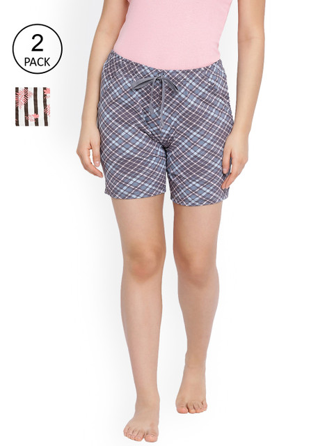

LYRA Women Pack of 2 White & Blue Cotton Shorts