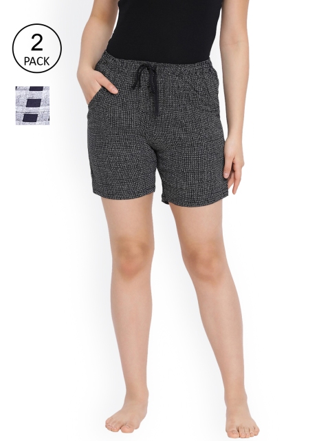 

LYRA Women Pack of 2 Grey & Navy Blue Cotton Shorts