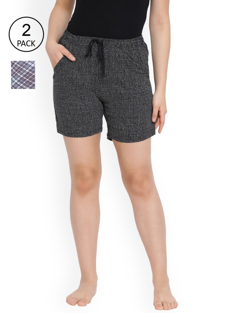 

LYRA Women Pack of 2 Black & Blue Cotton Shorts