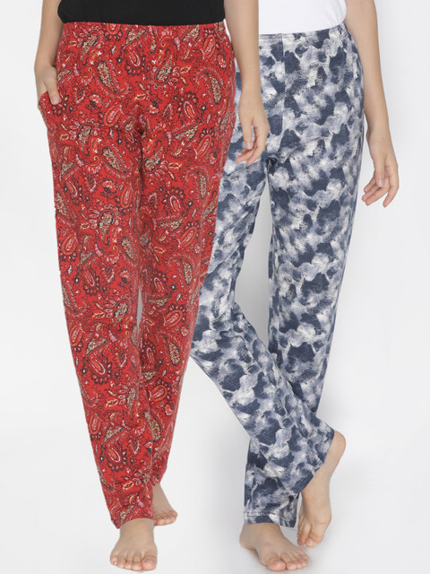 

Lyra Women Pack of 2 Maroon & Grey Printed Pure Cotton Lounge Pants