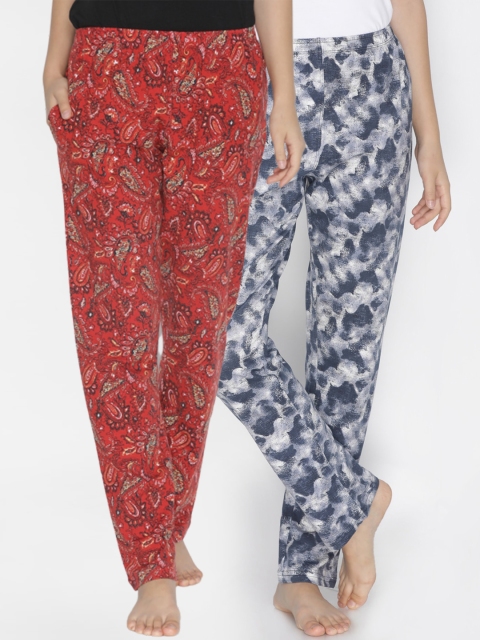 

Lyra Women Pack of 2 Red & Grey Printed Pure Cotton Lounge Pants