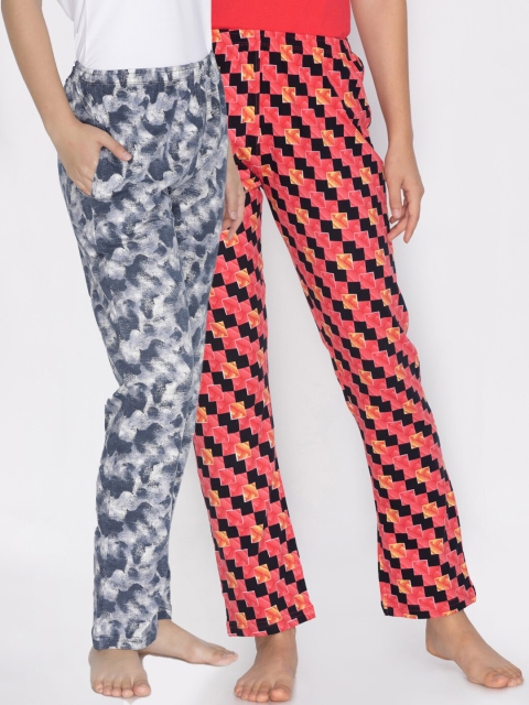 

Lyra Women Pack of 2 Grey & Peach-Coloured Printed Pure Cotton Lounge Pants