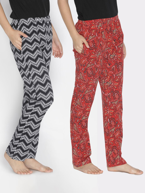 

LYRA Women Pack Of 2 Black & Red Printed Pure Cotton Lounge Pants