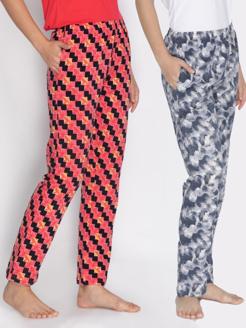 

Lyra Women Pack Of 2 Orange & Grey Printed Pure Cotton Lounge Pants