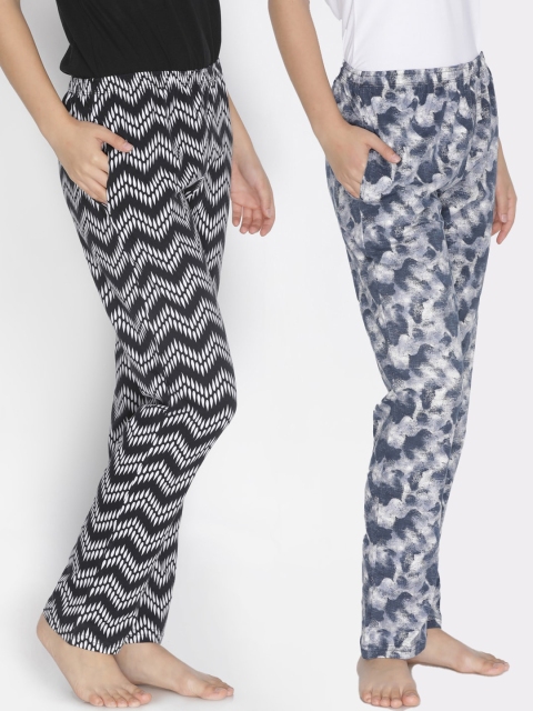 

LYRA Women Pack Of 2 Black & Grey Printed Pure Cotton Lounge Pants