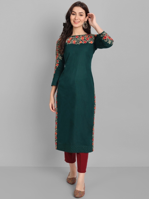 

Pakiza Women Green Embroidered Thread Work Floral Kurta