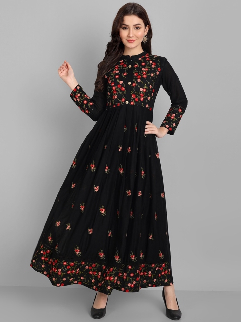 

Pakiza Women Black & Red Ethnic Motifs Embroidered Thread Work Floral Anarkali Kurta