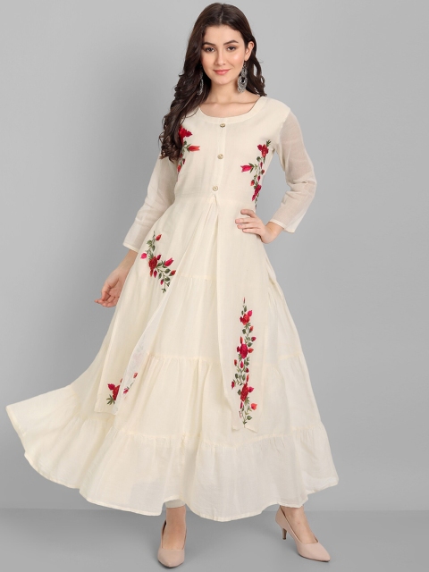 

Pakiza Women Off White Embroidered Thread Work Kurta